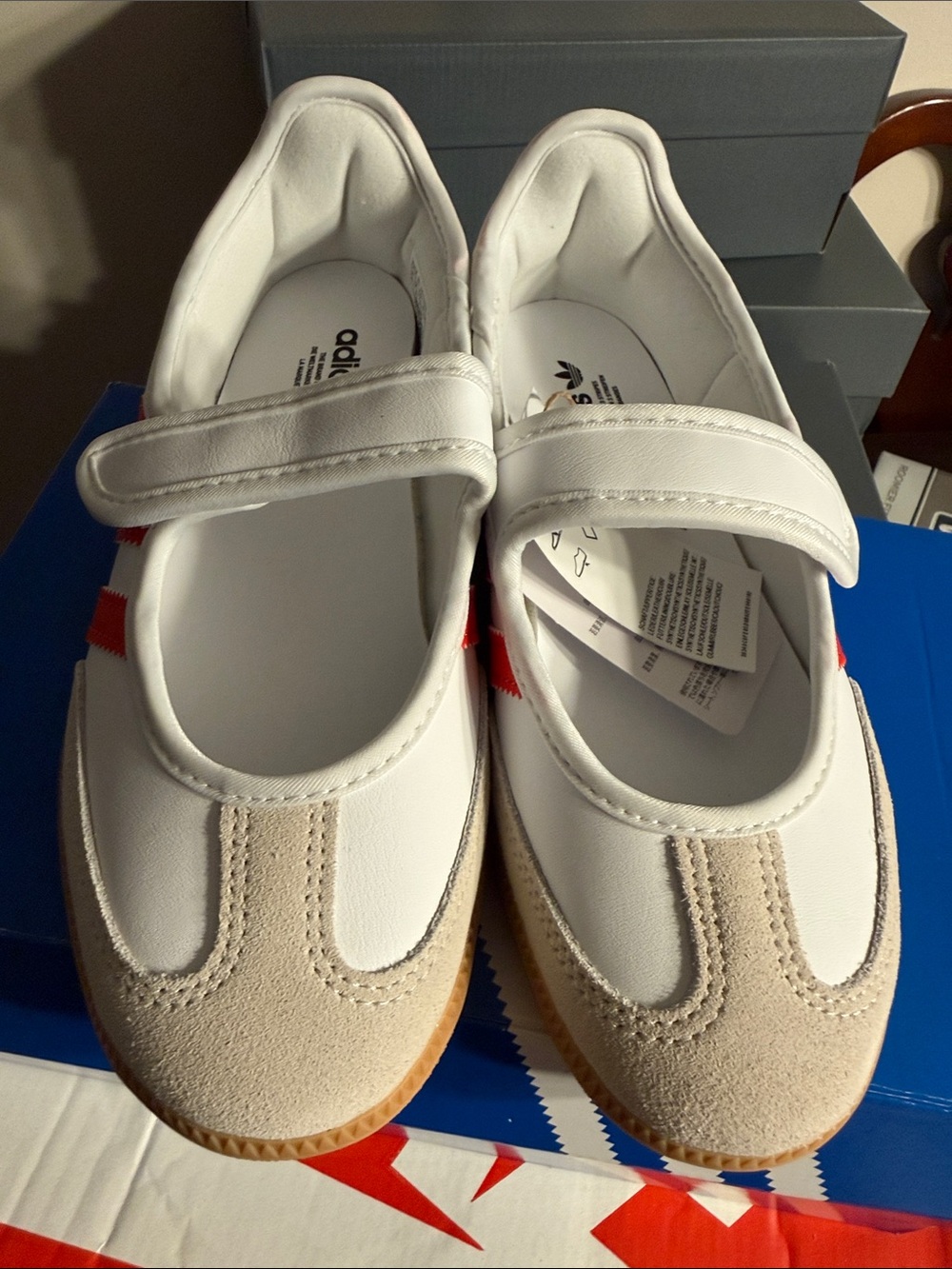 adidas Kids White Sneakers with Beige Suede and Red Accent